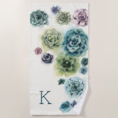 Serviette De Plage Monogramme | Cluster de succulents (Devant)