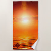 Serviette De Plage Monogramme Coucher de soleil Orange Ciel doré Mer (Devant)