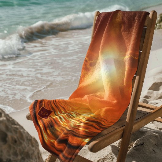 Serviette De Plage Monogramme Coucher de soleil Orange Ciel doré Mer