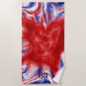 Serviette De Plage Monogramme Cravate rouge, blanc et bleu | Aquarell (Devant)
