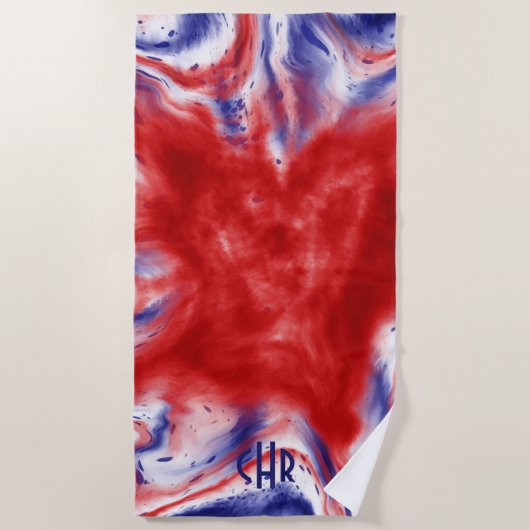 Serviette De Plage Monogramme Cravate rouge, blanc et bleu | Aquarell (Devant)