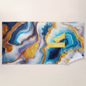 Serviette De Plage Monogramme d'âge doré Aqua Turquoise personnalisé (Devant)