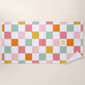 Serviette De Plage Monogramme damier coloré (Devant)