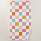 Serviette De Plage Monogramme damier coloré (Devant)