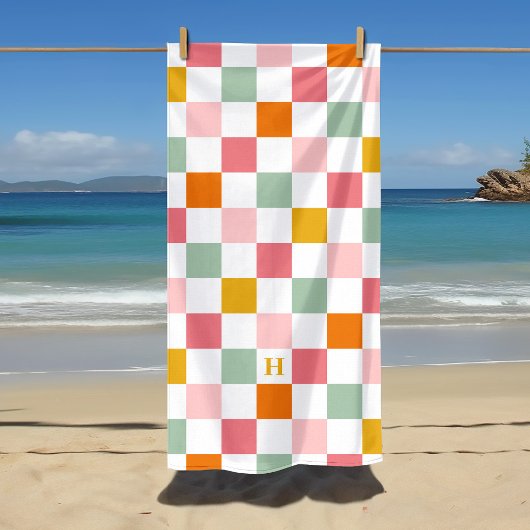 Serviette De Plage Monogramme damier coloré