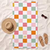 Serviette De Plage Monogramme damier coloré