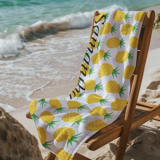 Serviette De Plage Monogramme d'ananas jaune