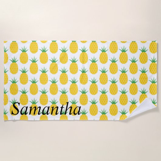 Serviette De Plage Monogramme d'ananas jaune (Devant)