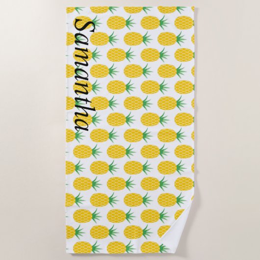 Serviette De Plage Monogramme d'ananas jaune (Devant)