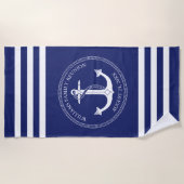 Serviette De Plage Monogramme d'Ancre blanche marine de réunion famil (Devant)