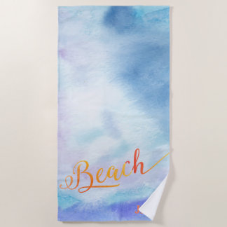Serviette De Plage Monogramme d'aquarelle bleu