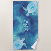 Serviette De Plage Monogramme d'aquarelle bleu tribal (Devant)
