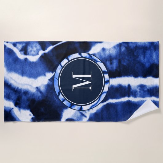 Serviette De Plage Monogramme d'aquarelle de teinture bleu marine Ind (Devant)