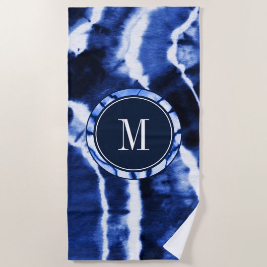Serviette De Plage Monogramme d'aquarelle de teinture bleu marine Ind (Devant)