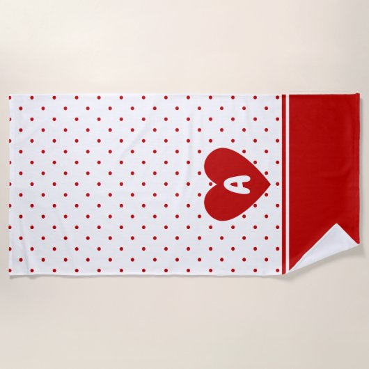 Serviette De Plage Monogramme d'Arrière - plan blanc bleu Polka perso (Devant)