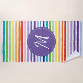 Serviette De Plage Monogramme de bande arc-en-ciel (Devant)