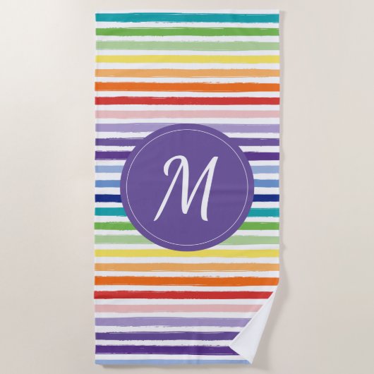 Serviette De Plage Monogramme de bande arc-en-ciel (Devant)