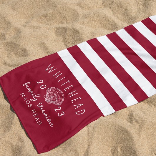 Serviette De Plage Monogramme de bande rouge coquille