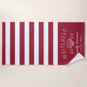 Serviette De Plage Monogramme de bande rouge coquille (Devant)