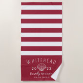 Serviette De Plage Monogramme de bande rouge coquille (Devant)
