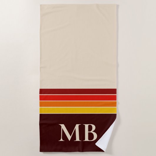 Serviette De Plage Monogramme de bandes rétro (Devant)