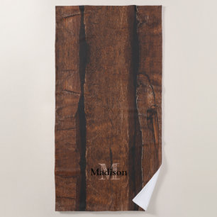 Serviette De Plage Monogramme de bois ancien brun foncé rustique