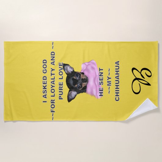 Serviette De Plage Monogramme de chiot noir et tan Chihuahua (Devant)