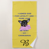 Serviette De Plage Monogramme de chiot noir et tan Chihuahua (Devant)