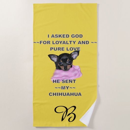 Serviette De Plage Monogramme de chiot noir et tan Chihuahua (Devant)