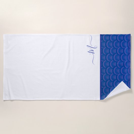 Serviette De Plage Monogramme de Coastère bleu blanc (Devant)