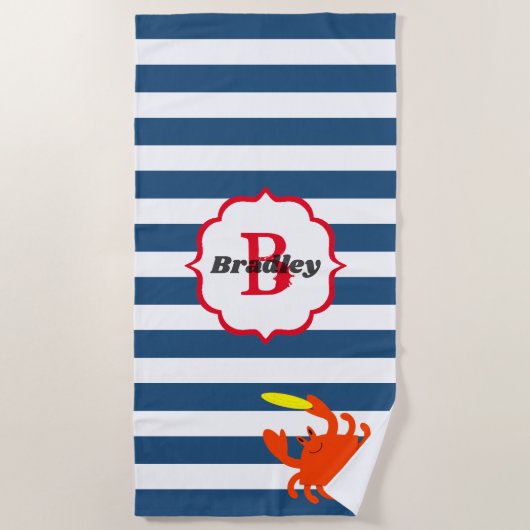 Serviette de plage monogramme de crabe marine (Devant)