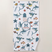 Serviette De Plage Monogramme de danse du requin Sea Life (Devant)