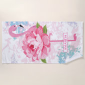 Serviette De Plage Monogramme de flamingo peint à la main (Devant)