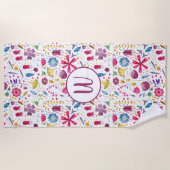 Serviette De Plage Monogramme de fleurs de haies d'aquarelle moderne (Devant)