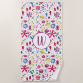 Serviette De Plage Monogramme de fleurs de haies d'aquarelle moderne (Devant)