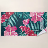 Serviette De Plage Monogramme de fleurs exotiques estivales (Devant)