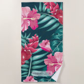 Serviette De Plage Monogramme de fleurs exotiques estivales (Devant)