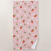 Serviette De Plage Monogramme de fraises roses et rouges (Devant)