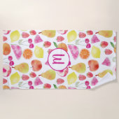 Serviette De Plage Monogramme de fruit à l'aquarelle (Devant)