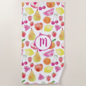 Serviette De Plage Monogramme de fruit à l'aquarelle (Devant)