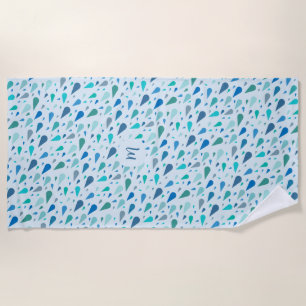 Serviette De Plage monogramme de gouttes de pluie bleu bébé