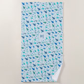 Serviette De Plage monogramme de gouttes de pluie bleu bébé (Devant)
