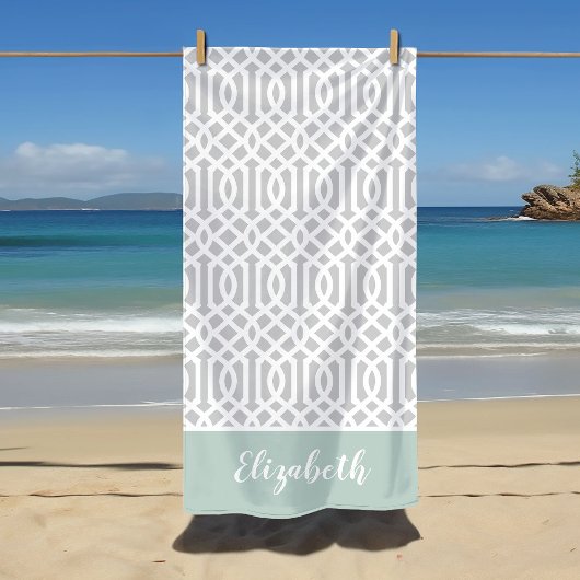 Serviette De Plage Monogramme de la pinte et des trellis gris | Coule