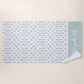 Serviette De Plage Monogramme de la pinte et des trellis gris | Coule (Devant)