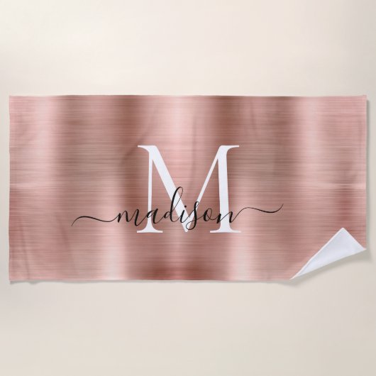 Serviette De Plage Monogramme de métal brossé rose rose Girly (Devant)