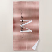 Serviette De Plage Monogramme de métal brossé rose rose Girly (Devant)