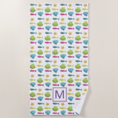Serviette De Plage Monogramme de motif de poissons et de bord de la (Devant)