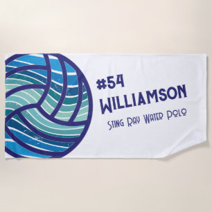 Serviette De Plage Monogramme de natation moderne Retro Blue Water Po