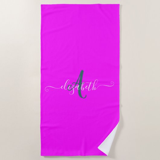 Serviette De Plage Monogramme de néon rose fluorescent (Devant)