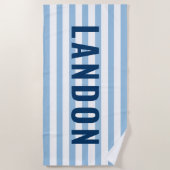 Serviette De Plage Monogramme de nom à rayure bleu marine moderne (Devant)